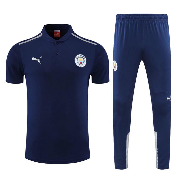 2021/22 Manchester City Navy Polo Kits Shirt with Pants